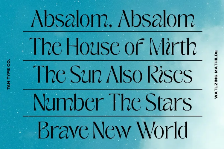 TAN WALTZING MATHILDE Font preview 1 – Display Fonts font sample